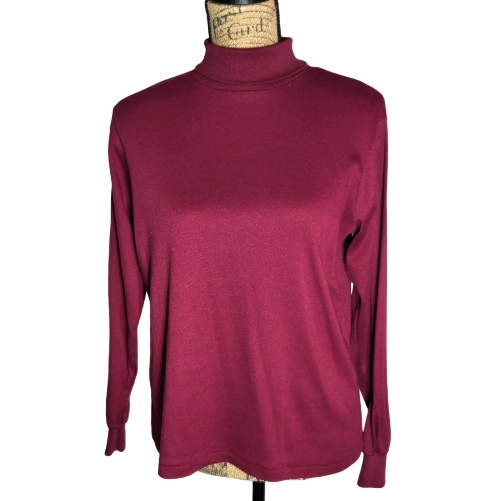 Vintage Simply Basic Dark Red Turtleneck Long Sle… - image 1